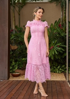 4060 Vestido Midi em Renda com Guipir - comprar online