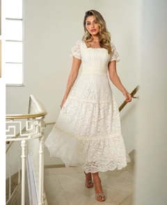4004 Vestido Midi em Renda e Guipir