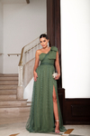 VESTIDO LONGO TULE FESTA VERDE OLIVA