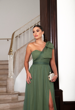 VESTIDO LONGO TULE FESTA VERDE OLIVA - BONECA DE PANO 