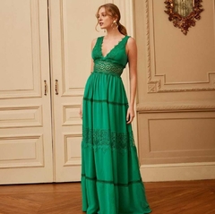 3702 VESTIDO LONGO MUSSELINE VERDE - comprar online