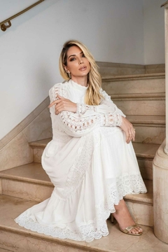 3994 Vestido manga longa musseline e guipir - BONECA DE PANO 