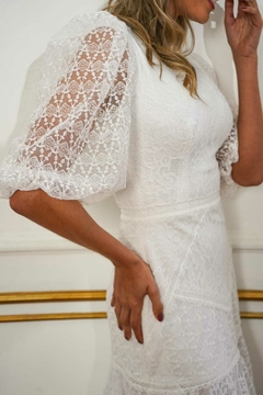 Vestido midi renda guipir tule bordado - comprar online