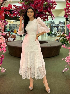 Vestido midi renda guipir tule bordado na internet