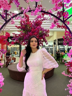 Vestido midi renda guipir tule bordado - BONECA DE PANO 