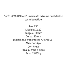 Suspensão Garfo Amortecedor Bike Aro 29 XC 20 c/ 80mm Hlnd - loja online