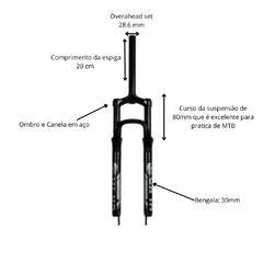 Suspensão Garfo Bike Aro 29 XC 20 c/ caixa de direção Hlnd - comprar online