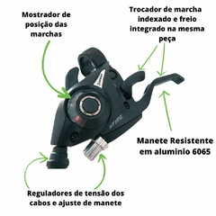 Alavanca trocador passador de marcha 24v 3x8v Tipo Shimano Manete Aluminio Indexado Mtb Par com cabos - comprar online