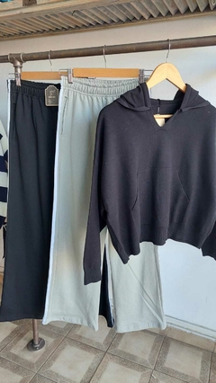 Sweater doble bremer negro con canguro y capucha - comprar online