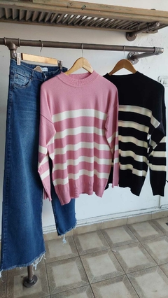 Sweater tipo bremer rayados stock negro / rosa - comprar online