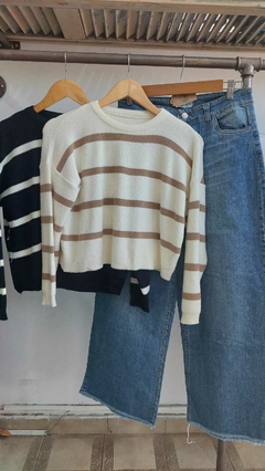 Sweater rayado corto (stock manteca) - comprar online