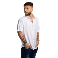Camisa Masculina Branca de Linho Manga Curta - Docca