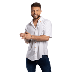 Camisa Masculina Branca de Linho Manga Curta na internet
