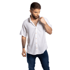 Camisa Masculina Branca de Linho Manga Curta