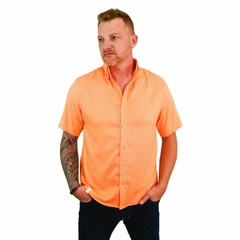 Camisa Masculina Laranja de Linho Manga Curta