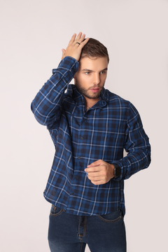 Camisa Xadrez Azul Masculina em Flanela de Manga Longa (Edição Limitada) na internet