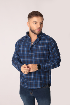 Camisa Xadrez Azul Masculina em Flanela de Manga Longa (Edição Limitada)