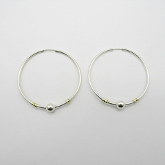 AROS CUBANOS PLATA GRUESO N°7 CON APLIQUE DE ORO Y 1 BOLA