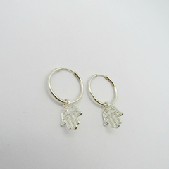 AROS CUBANOS PLATA COMUN N°1 CON DIJE MANO DE FATIMA
