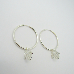 AROS CUBANOS PLATA COMUN N°4 CON DIJE MANO DE FATIMA