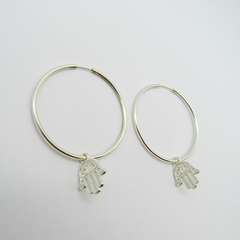 AROS CUBANOS PLATA COMUN N°5 CON DIJE MANO DE FATIMA