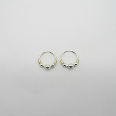 AROS CUBANOS PLATA COMUN N°1 CON APLIQUE DE ORO Y 3 BOLITAS