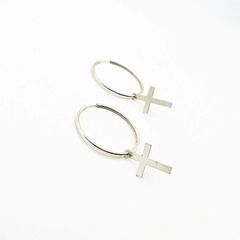 AROS CUBANOS PLATA FINO N°2 CON DIJE CRUZ