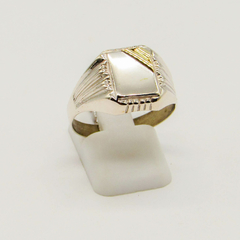 ANILLO SELLO DE HOMBRE HUECO PLATA CON APLIQUE DE ORO D30