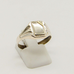 ANILLO SELLO DE HOMBRE HUECO PLATA CON APLIQUE DE ORO D34