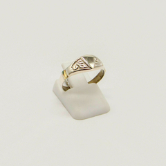 ANILLO SELLO DE HOMBRE HUECO PLATA CON APLIQUE DE ORO D46