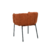 Cadeira de jantar Wing com design moderno, estofada em tecido laranja e pernas pretas.