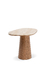 Mesa lateral Jade com tampo de mármore e base em madeira, design moderno e elegante.
