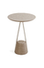 Mesa lateral Lilly com base em concreto e tampo redondo de madeira, design moderno.