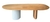 Mesa de jantar orgânica Mark com tampo oval de madeira e pés em formato cilíndrico, um branco e outro em madeira.