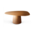 Mesa de jantar orgânica pequena com formato oval e base cilíndrica em madeira clara.