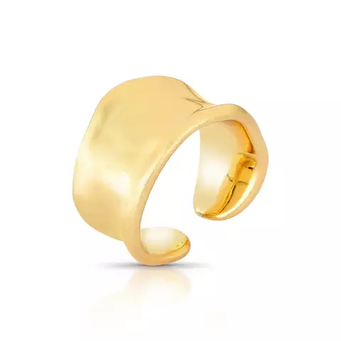 Anel Largo Dourado Com Superfície Ondulada Fosca