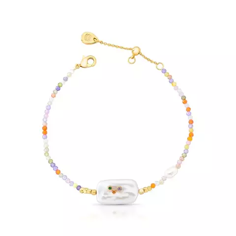 Pulseira Dourada Com Perolas e Cristais