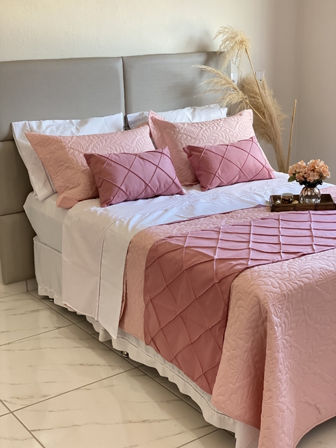 Combo 6 Peças Cama Decorada Rosa
