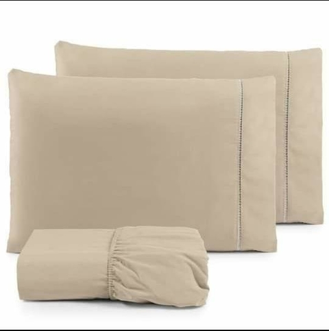 Jogo de Lençol Casal Padrão Bege 3 Peças 180 Fios