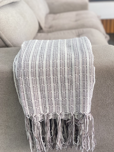 Manta para Sofá Bege com Listras