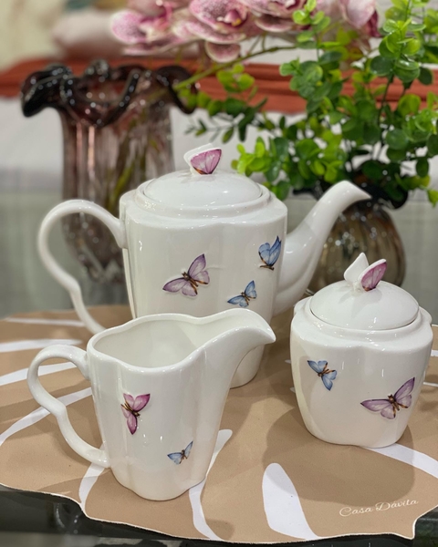 Conjunto Café 3 Peças Branco Borboleta Porcelana Wolff