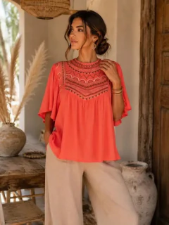 Bata Feminina Indiana Bordada em Viscose Premium Boho - comprar online