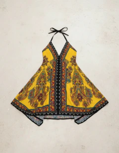 Vestido Indiano Boho Chic Viscose Estampado | Alça Ajustável on internet