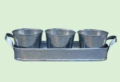 Bandeja con 3 portamacetas DE ZINC La Zinguería