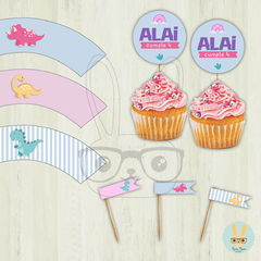 Kit imprimible dinosaurios infantiles en tono pastel en internet