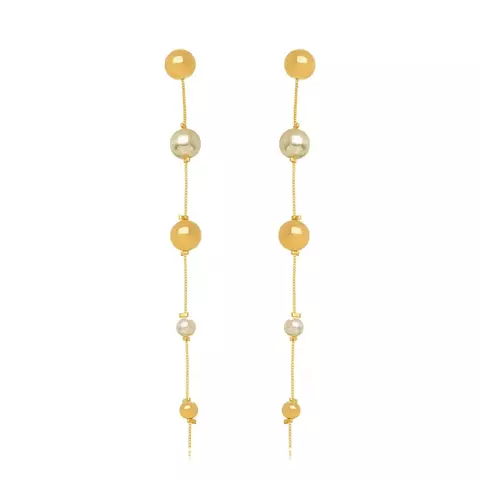 Brinco Semijoia Ear Jacket Bola Lisa Longo Pérola