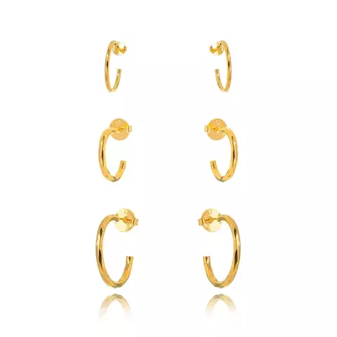 Brinco Semijoia Trio Argolas Lisas