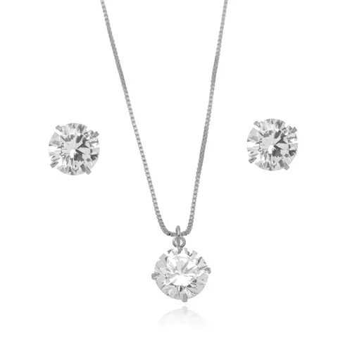 Conjunto Semijoia Ponto De Luz Cristal