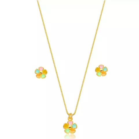 Conjunto Infantil Semijoia Flor Esmaltado