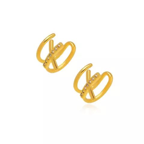 Piercing Duplo X Micro Zircônia Banhado à Ouro 18K